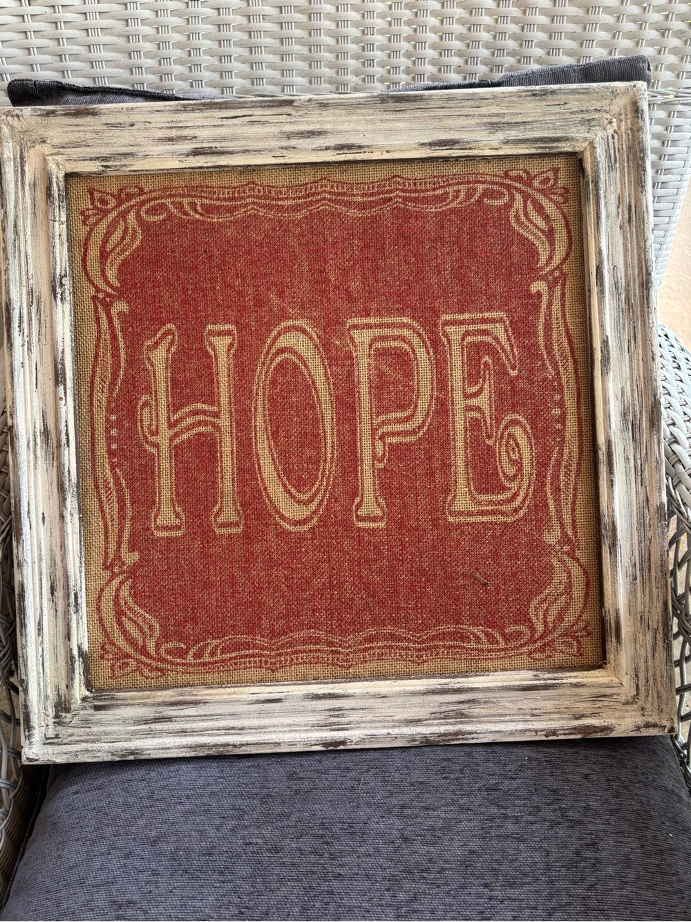 HOPE Framed Burlap Wall Art - Red and Natural